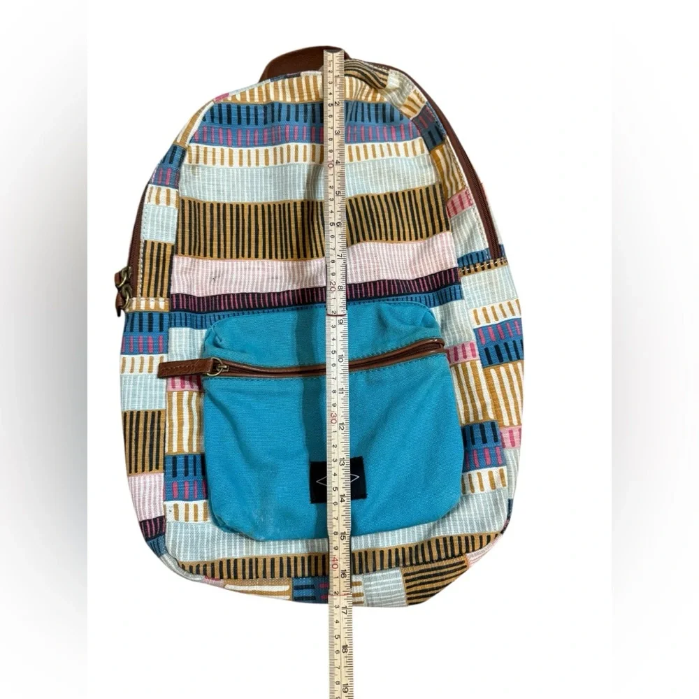 Fossil Multicolor Canvas Backpack‎ Teal Blue Front Pocket Boho Retro Style